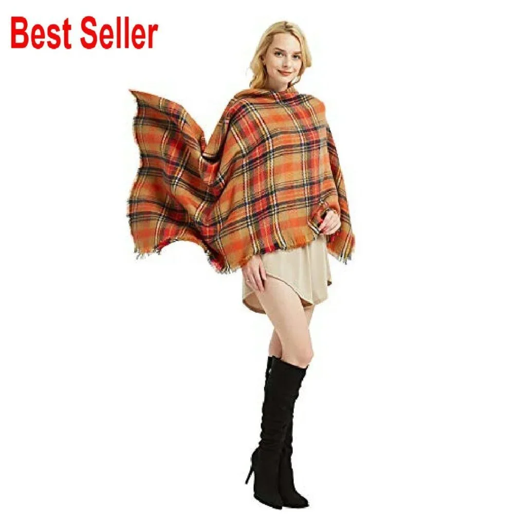 Oversized Tartan Scarf Chunky Soft Warm Shawl Wrap Blanket Versatile